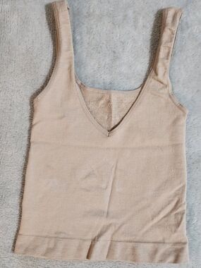 Urban Outfitters Beige Ribbed V-Neck Tank Top